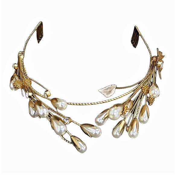 Bridal Tiara | Gold Crown | Wedding Headband | Butterfly | Pearl | Gold | Hair